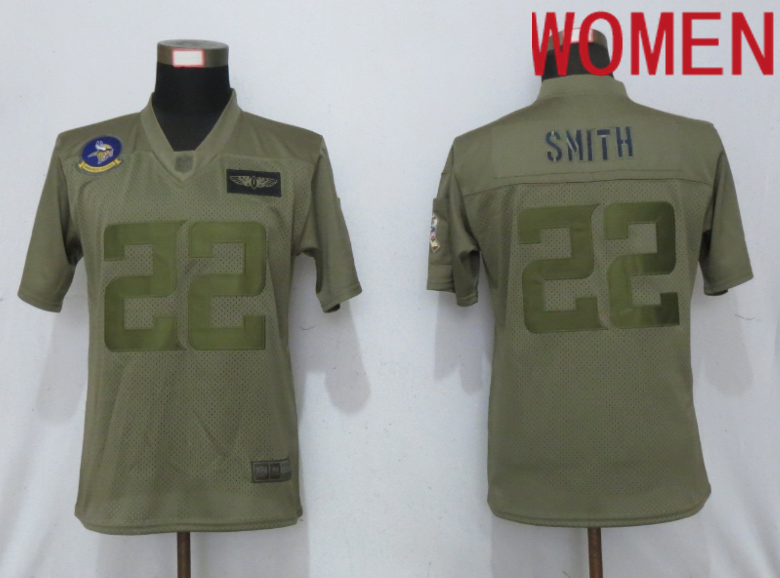 Women Minnesota Vikings #22 Smith Nike Camo 2020 Salute to Service Elite Playe NFL Jersey